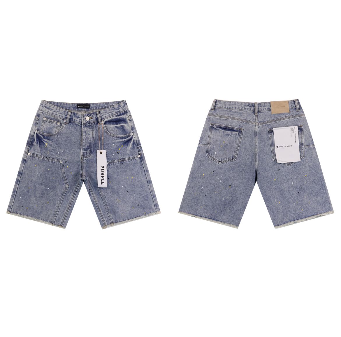 Purple Brand Paint Splatter Denim Shorts